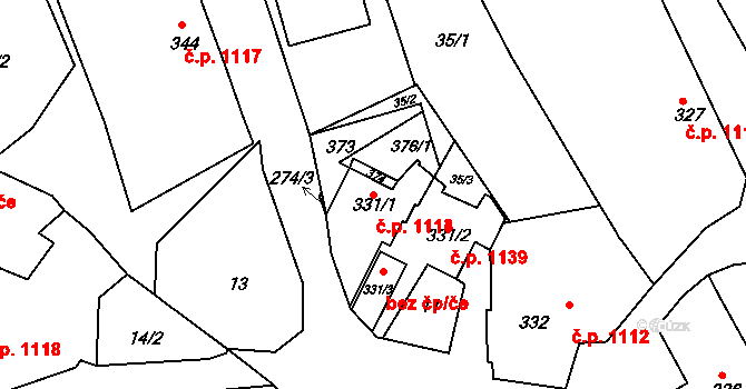 Bratrušín 1113, Bystřice nad Pernštejnem na parcele st. 331/1 v KÚ Bratrušín, Katastrální mapa