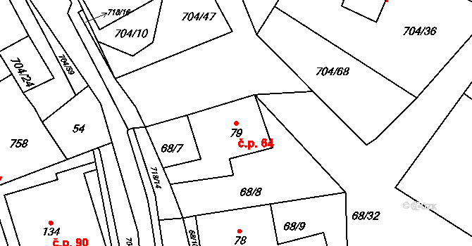 Chlumětín 64 na parcele st. 79 v KÚ Chlumětín, Katastrální mapa