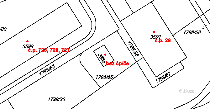 Chrudim 38034581 na parcele st. 3865 v KÚ Chrudim, Katastrální mapa