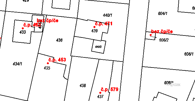 Praha 40423581 na parcele st. 440/2 v KÚ Modřany, Katastrální mapa
