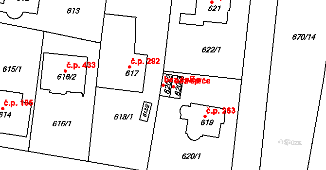 Praha 40432581 na parcele st. 620/2 v KÚ Velká Chuchle, Katastrální mapa