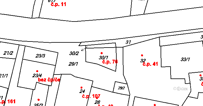 Lípa 76 na parcele st. 30/1 v KÚ Lípa nad Dřevnicí, Katastrální mapa