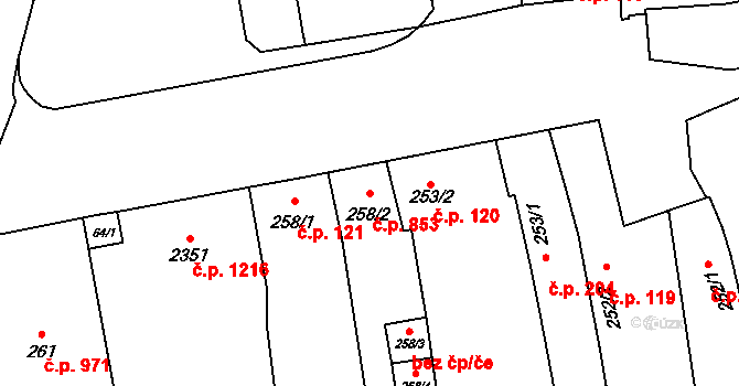 Malenovice 853, Zlín na parcele st. 258/2 v KÚ Malenovice u Zlína, Katastrální mapa