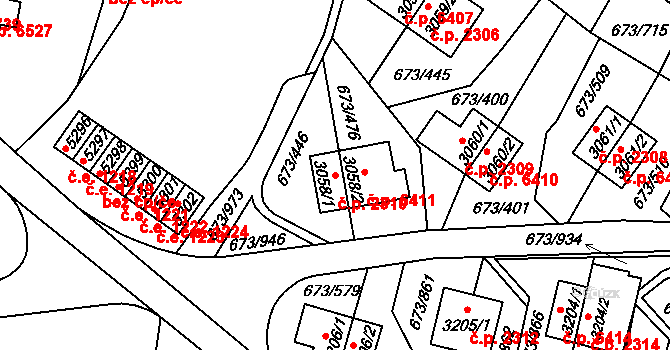 Zlín 2310 na parcele st. 3058/1 v KÚ Zlín, Katastrální mapa