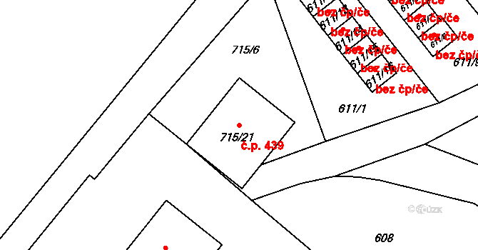 Kozmice 439 na parcele st. 715/21 v KÚ Kozmice, Katastrální mapa