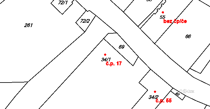 Milostovice 17, Opava na parcele st. 34/1 v KÚ Milostovice, Katastrální mapa