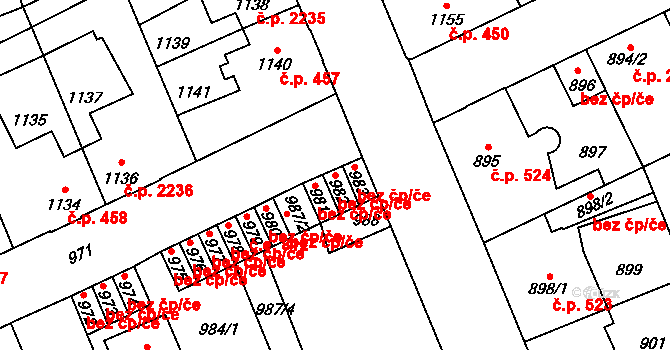 Kladno 44404581 na parcele st. 982 v KÚ Kročehlavy, Katastrální mapa