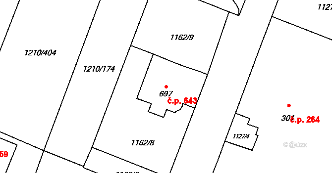 Kateřinky 643, Opava na parcele st. 697 v KÚ Kateřinky u Opavy, Katastrální mapa