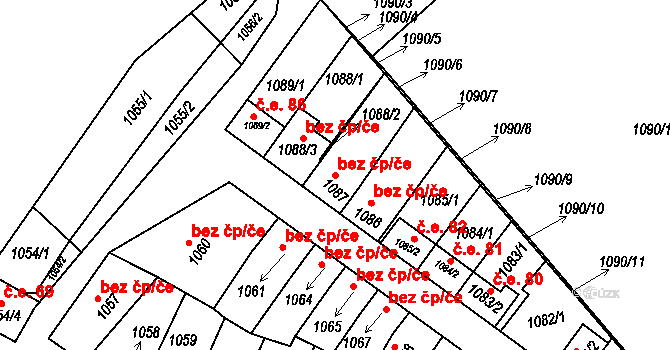 Mikulčice 44821581 na parcele st. 1087 v KÚ Mikulčice, Katastrální mapa