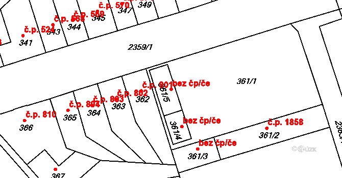Teplice 45136581 na parcele st. 361/5 v KÚ Teplice-Trnovany, Katastrální mapa