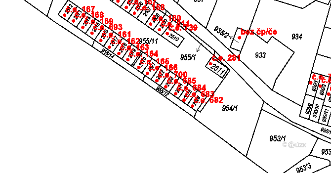 Starý Lískovec 685, Brno na parcele st. 2523 v KÚ Starý Lískovec, Katastrální mapa