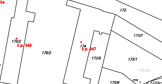 Sedlec 347 na parcele st. 174 v KÚ Sedlec u Mikulova, Katastrální mapa