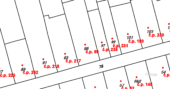 Hrušky 59 na parcele st. 95 v KÚ Hrušky u Brna, Katastrální mapa
