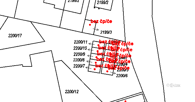 České Budějovice 46875581 na parcele st. 2200/10 v KÚ České Budějovice 6, Katastrální mapa