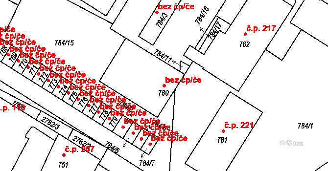 Dačice 48298581 na parcele st. 780 v KÚ Dačice, Katastrální mapa