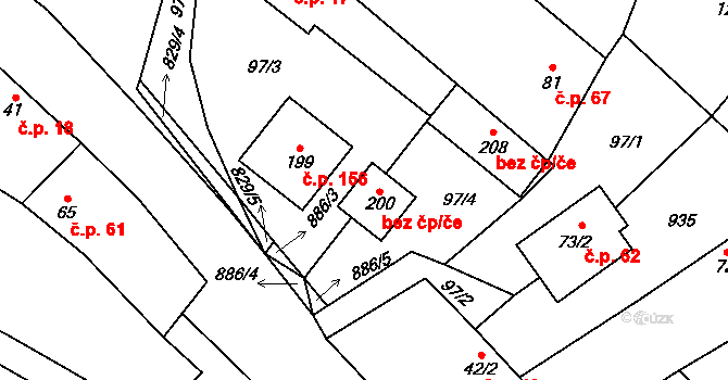 Žerčice 48495581 na parcele st. 200 v KÚ Žerčice, Katastrální mapa