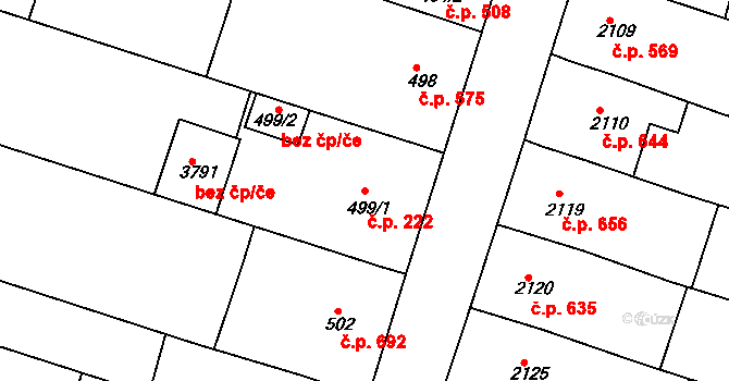 Nivnice 222 na parcele st. 499/1 v KÚ Nivnice, Katastrální mapa