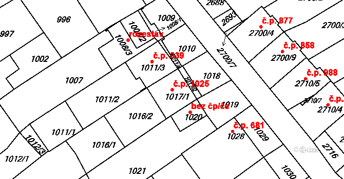Nivnice 1025 na parcele st. 1017/1 v KÚ Nivnice, Katastrální mapa