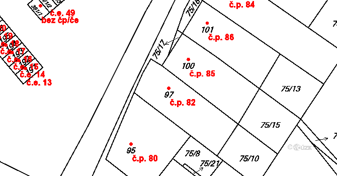 Mariánské Radčice 82 na parcele st. 97 v KÚ Mariánské Radčice, Katastrální mapa