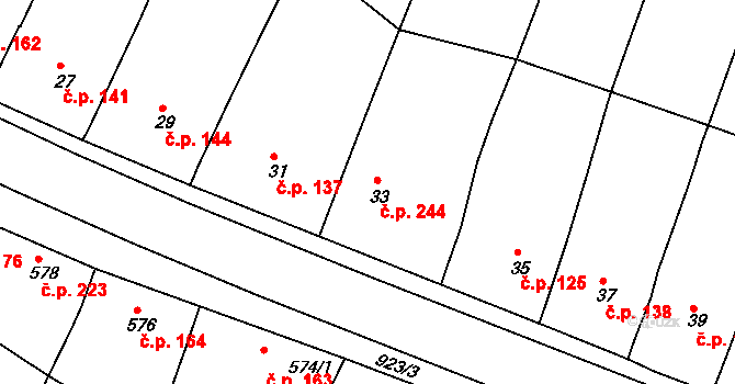 Vícemilice 244, Bučovice na parcele st. 33 v KÚ Vícemilice, Katastrální mapa
