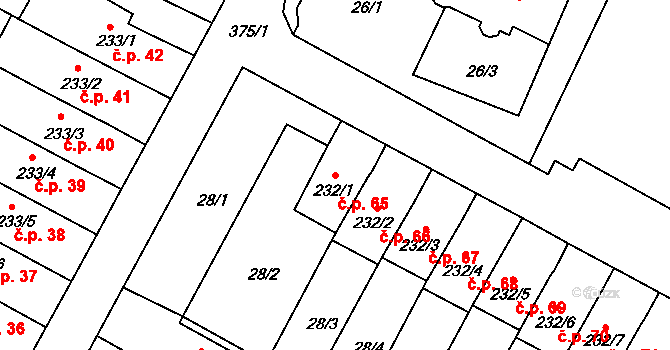 Čepirohy 65, Most na parcele st. 232/1 v KÚ Čepirohy, Katastrální mapa