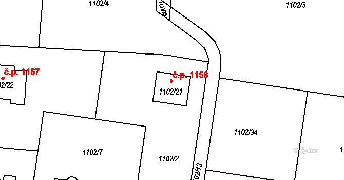Bludovice 1158, Havířov na parcele st. 1102/21 v KÚ Bludovice, Katastrální mapa