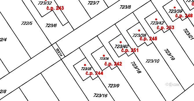Přerov IV-Kozlovice 242, Přerov na parcele st. 723/36 v KÚ Kozlovice u Přerova, Katastrální mapa