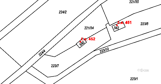 Černolice 452 na parcele st. 540 v KÚ Černolice, Katastrální mapa