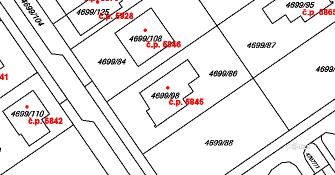 Chomutov 5845 na parcele st. 4699/98 v KÚ Chomutov I, Katastrální mapa