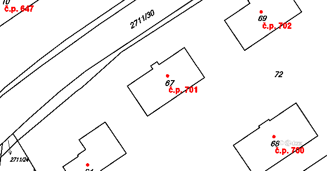 Bučovice 701 na parcele st. 67 v KÚ Bučovice, Katastrální mapa