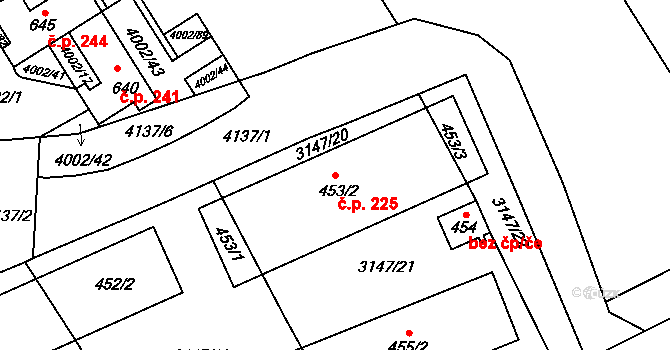 Brod nad Dyjí 225 na parcele st. 453/2 v KÚ Brod nad Dyjí, Katastrální mapa