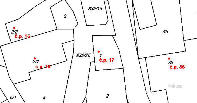 Bor u Chroustovic 17, Rosice na parcele st. 1 v KÚ Bor u Chroustovic, Katastrální mapa
