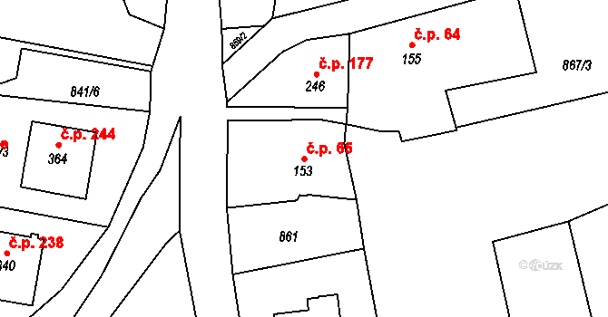 Bohdíkov 65 na parcele st. 153 v KÚ Dolní Bohdíkov, Katastrální mapa