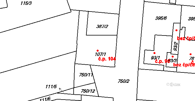 Mlékojedy 104, Neratovice na parcele st. 107/1 v KÚ Mlékojedy u Neratovic, Katastrální mapa