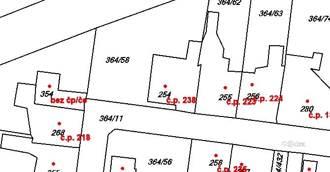 Nučice 238 na parcele st. 254 v KÚ Nučice u Rudné, Katastrální mapa
