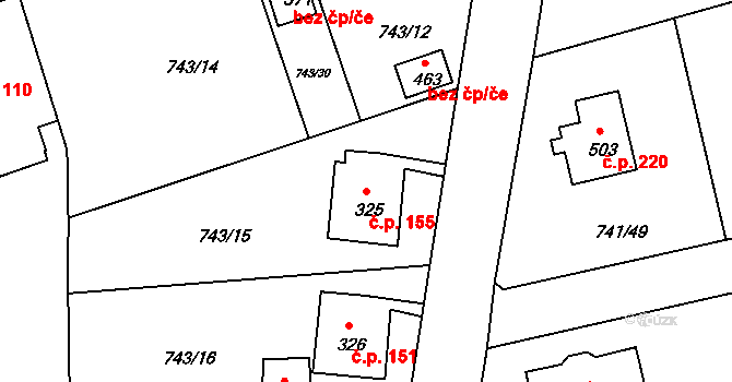 Dolní Kamenice 155, Česká Kamenice na parcele st. 325 v KÚ Dolní Kamenice, Katastrální mapa