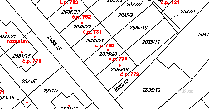 Veselí nad Lužnicí II 779, Veselí nad Lužnicí na parcele st. 2035/20 v KÚ Veselí nad Lužnicí, Katastrální mapa