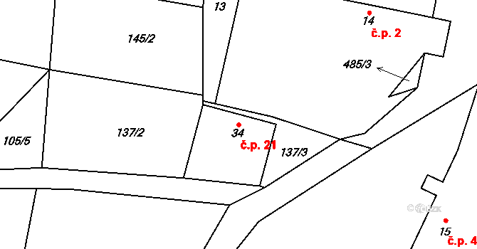 Černice 21, Chanovice na parcele st. 34 v KÚ Černice u Defurových Lažan, Katastrální mapa
