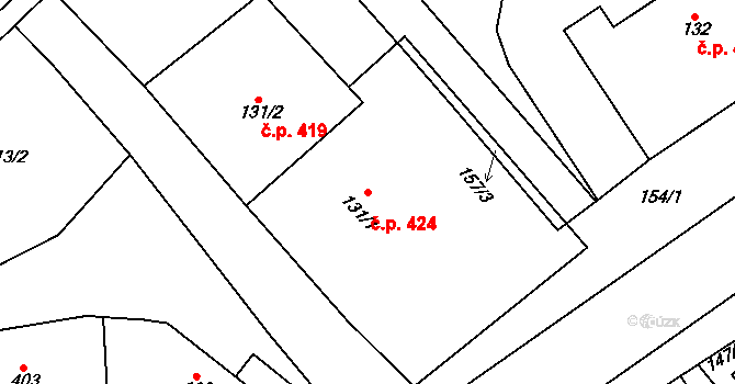 Lipová 424 na parcele st. 131/1 v KÚ Lipová u Šluknova, Katastrální mapa