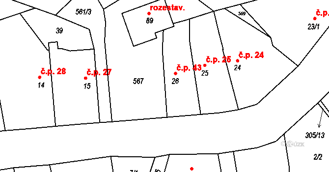 Spytovice 43, Zdechovice na parcele st. 26 v KÚ Spytovice, Katastrální mapa