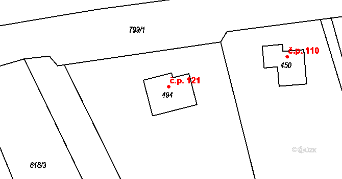 Jistebsko 121, Pěnčín na parcele st. 494 v KÚ Jistebsko, Katastrální mapa
