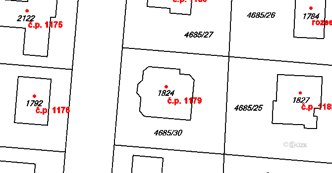 Hrušovany nad Jevišovkou 1179 na parcele st. 1824 v KÚ Hrušovany nad Jevišovkou, Katastrální mapa