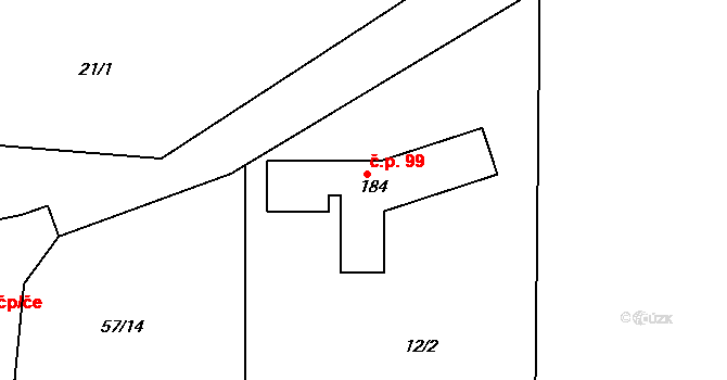 Sedlec 99 na parcele st. 184 v KÚ Sedlec u Líbeznic, Katastrální mapa