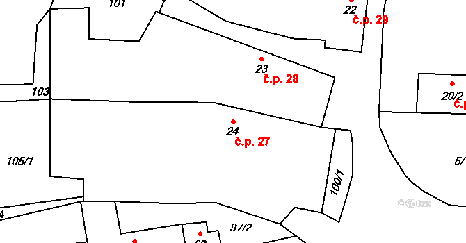 Onšovice 27, Čkyně na parcele st. 24 v KÚ Onšovice u Čkyně, Katastrální mapa
