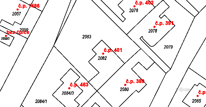 Zábřeh 401 na parcele st. 2082 v KÚ Zábřeh na Moravě, Katastrální mapa