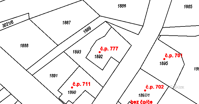 Štramberk 777 na parcele st. 1892 v KÚ Štramberk, Katastrální mapa