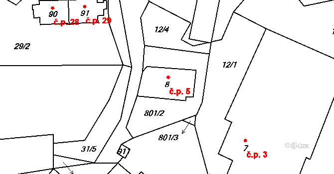 Výškovice 5, Vimperk na parcele st. 8 v KÚ Výškovice u Vimperka, Katastrální mapa