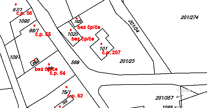 Sýkořice 207 na parcele st. 101 v KÚ Sýkořice, Katastrální mapa