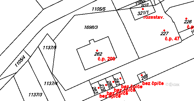 Šanov 209 na parcele st. 262 v KÚ Šanov u Rakovníka, Katastrální mapa