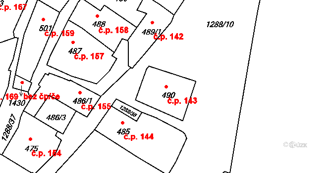 Plešivec 143, Český Krumlov na parcele st. 490 v KÚ Český Krumlov, Katastrální mapa